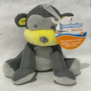 New Breathable Baby Monkey Plush Mesh Rattle Stuffed Animal Toy Lovey Gray Green